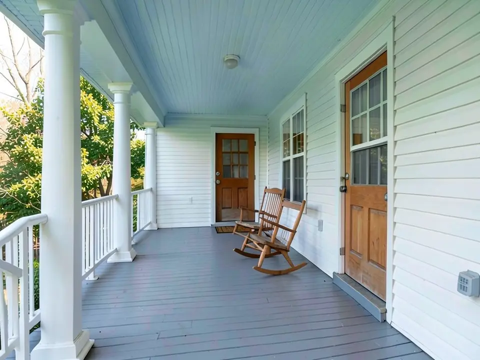 The same porch with the beadboard ceiling painted a pale blue